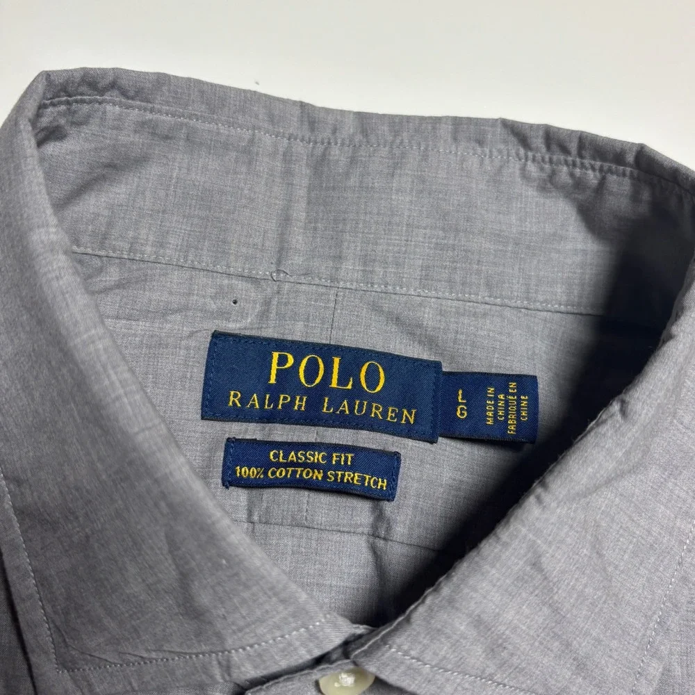 Polo‎ Ralph Lauren Gray Classic Fit Cotton Stretch Mens L Long Sleeve Button Up